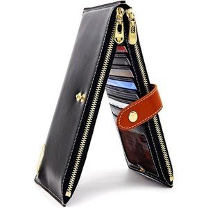 Women's Genuine Leather Wallet RFID Blocking Credit Card Holder Zipper Purse